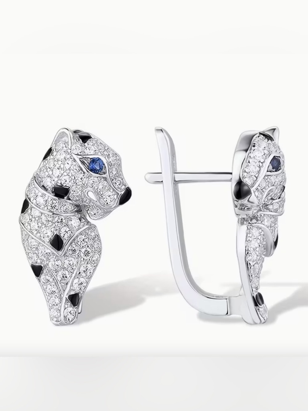 Panther Inspired Pavé Crystal Leopard Head Earrings. - Picture 2 of 6